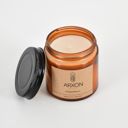 Image of Arxon Aromatherapy Soy Wax Scented Candle | Sleep /Destress - Focus /Meditate - Relax /Calm - Refresh /Rejuvenate | 100g Each, 30Hrs Burn Time | Corporate Gifting Oud Vanilla