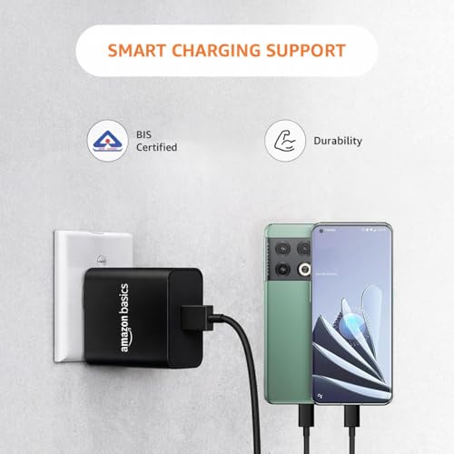 Image of Amazon Basics 18W Quick Charge 3.0 Wall Charger | USB Port | BIS Certified | Fast Mobile Charger for Android, TWS, Headphones & Power Banks, Black