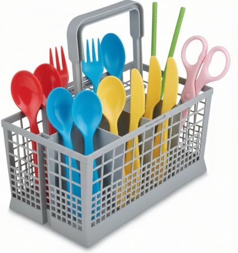 Cesta Universal de Cubiertos para Lavavajillas - Recambio Cesto Lavaplatos con Asa Desmontable - 24.1 x 13.4 cm - Compatible con Bosch, Siemens, Neff, AEG, Gorenje y Privileg - Plástico Gris Duradero