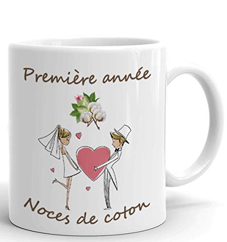 L'Esprit Des Anges Tasse-Mug Cadeau Anniversaire 1 An de Mariage Noce de Coton Original Amour Couple Romantique