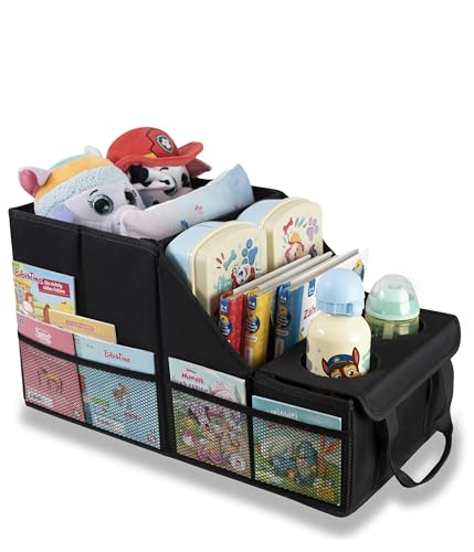 LIONSTRONG® Auto Organizer [EXTREM STABIL DURCH KUNSTSTOFFPLATTEN] - Universeller Rückbank Organizer für den Rücksitz & Beifahrersitz - Ideal für den Urlaub, viel Platz für Spielzeug - Wasserabweisend