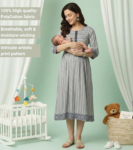 Image of DUMMY SHAPE Pregnancy Dresses for Women Cotton | Floral Anarkali Flare Kurta with Dual Nursing Zippers | Pregnancy & Breastfeeding | Feeding Kurtis | Baby Shower | Gifts for Pregnant Woman