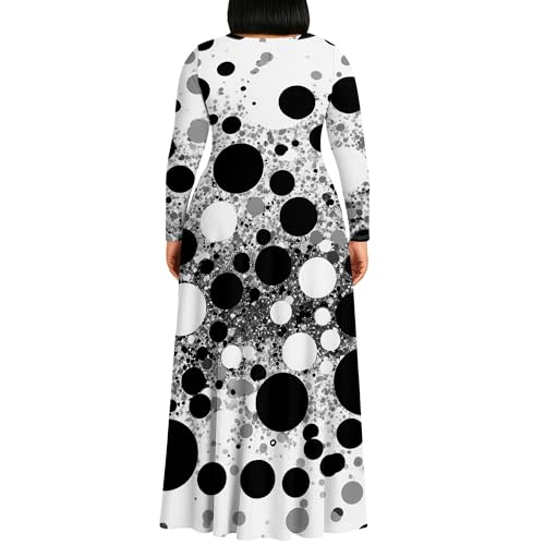 Image of PinkPatty Plus Size Maxi Dresses for Women Long Sleeve Crew Neck Casual Fall Dress with Pockets