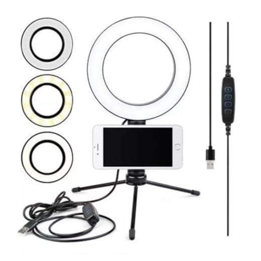 Ring Light 6 Polegadas Com Tripé e Suporte Celular Anel Luz Iluminador Led 16cm Tripé Pequeno Para Fotos Maquiagem Videos