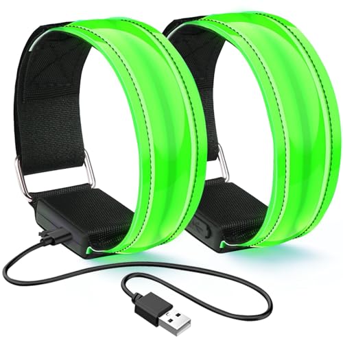 flintronic 2PCS Brassards Lumineux à LED Rechargeable USB, Brassard de Course Réfléchissant LED Running, Bande Clignotant Réglable Bracelet Lumineux LED de...