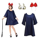 [Formemory] 魔女 キキ コスプレ宅急便 コスプレ 魔女っ子 ワンピ 魔女の宅配屋さん ハロウィン衣装 フリーサイズ人気 コスチューム 仮装 大人 女の子 紺可愛い 大人用 文化祭 学園祭 新年会 忘年会 女性用