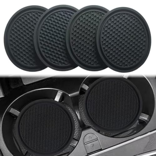 Hexagon Pattern Black Cup Holders for Cars (4 Pack) - 2.77 Inch Round Non-Slip PVC Coasters, Reusable Heat-Resistant Drink Pads for Vehicle Cup Holders, Universal Fit for Most Automobiles Accessories