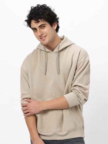 Image of Urbano Fashion Men's Cotton Solid Oversized Hooded Neck Sweatshirt