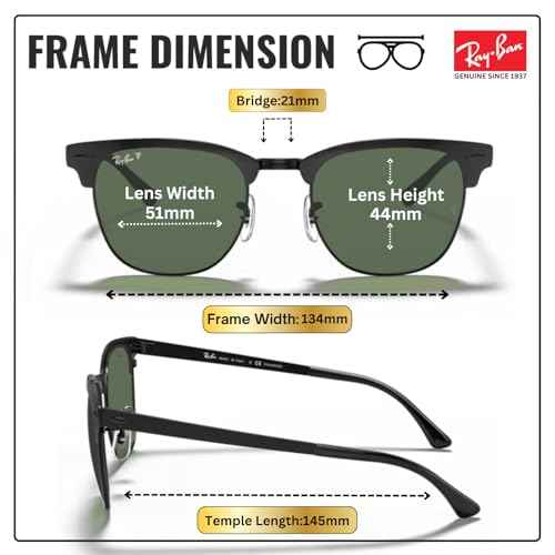 Image of Ray-Ban RB3716 CLUBMASTER METAL Square Shaped Sunglasses for Men & Women with Official RAYBAN Eyewear Kit