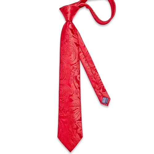 Image of DiBanGu Paisley Ties for Men Silk Necktie and Pocket Square Cufflinks Tie Clip Set Woven Classic Mens Tie for Wedding Party