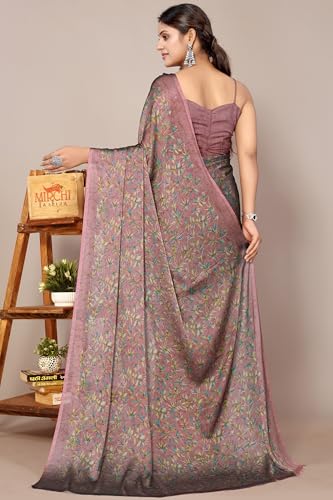 Image of MIRCHI FASHION Saree for Woman Chiffon Georgette Floral Printed | Breathable Lightweight Sari for Office Use and Farewell Ceremonies with Blouse Piece