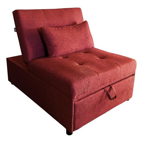 MAKA Poltrona Letto Singolo con Materasso, Divano Pouff Letto Singolo Reclinabile Salvaspazio con Cuscino Sfoderabile, Divano 1 Posto in Tessuto con Chaise Longue Regolabile 191x79x90 cm (Bordeaux)
