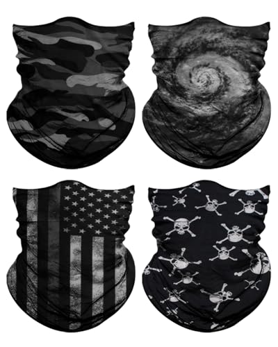 Lauzq 4Pack Neck Gaiter for Men Women Face Cover Mask Head Wrap Balaclava Headwear Bandana Headband Magic Scarf (A-BlackCombo-2, one size)