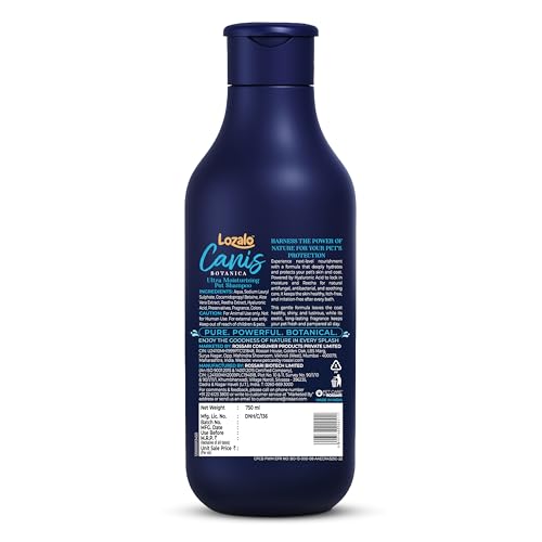 Image of Lozalo Canis Botanica Pet Shampoo 750ml Ultra Moisturizing Dog & Cat Shampoo with Hyaluronic Acid & Reetha Extract, pH Balanced, Anti-Itch, Lustrous Coat, Silicone & Paraben Free Shampoo for All Breed
