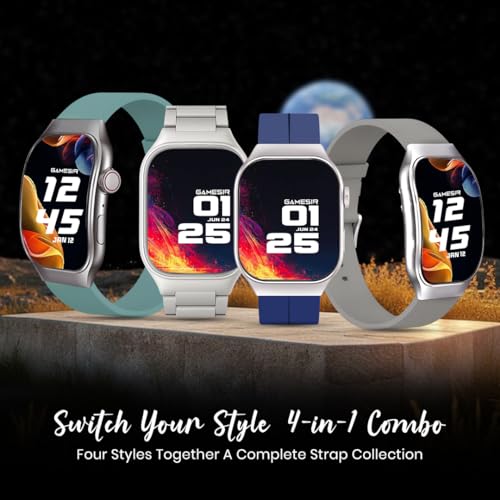 Image of GameSir Fitrivo Silver Dial Smart Watch Combo 2.01 inch AMOLED Display with 4 Straps, Bluetooth Calling, IP67, Crown Control, 100+ Sports Modes, SPO₂ & Health Tracking, for Men & Women (Silver Dial)