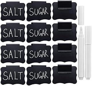 Kitchen Black Clip Label Holder, Wieat 12Pcs Plastic Label Holders with 2 White Chalk Marker Removable Metal Bin Clips Chalkboard Labels for Display for Drawers Boxes Baskets Organization