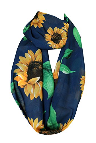 Etwoa Navy Blue Sunflower Pattern Infinity Scarf Circle Loop Scarf3