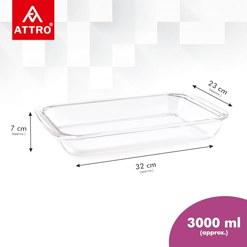Image of ATTRO Glassox Borosilicate Rectangle Glass Baking Dish Micorwave Oven Safe Freezer Safe Baking Tray Serving Dish Bakeware- 3000ml
