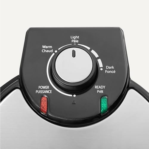 Amazon Basics Waffle Iron, Mini Belgian Waffle Maker with Round 8-Inch Ceramic Nonstick Plate, Adjustable Browning Control, Cool Touch Handle, Vertical Storage, 8 Inches, Black view 4