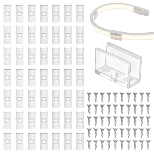KALIONE 50 Pcs Neon Rope Light Clips Mounting Brackets, 6x13mm Neon Lights Install Fixing Clips Clear Waterproof LED Strip Clip Brackets Wall Mount Holder for Lights Strips