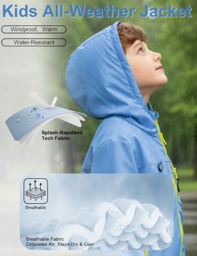 Image of Venzina Kids' Adventure-Ready Windproof Jacket Thermal-Insulated & Water-ResistantFixed Hood for Hiking, Camping, School