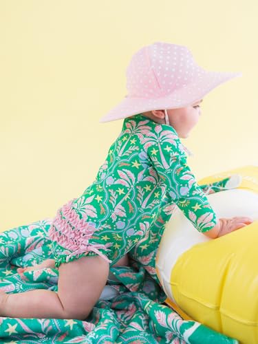 Image of RuffleButts Baby Girls UPF 50+ Sun Protection Floral Printed Long Sleeve One Piece Rash Guard Swimsuit with Zipper