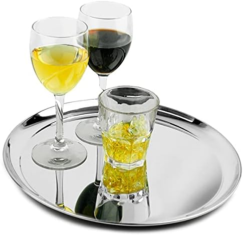 Stainless Steel Waiters Tray 12inch | bar@drinkstuff Circular Serving Tray, Bar Tray, Drinks Tray - Ideal for Food & Drinks Service