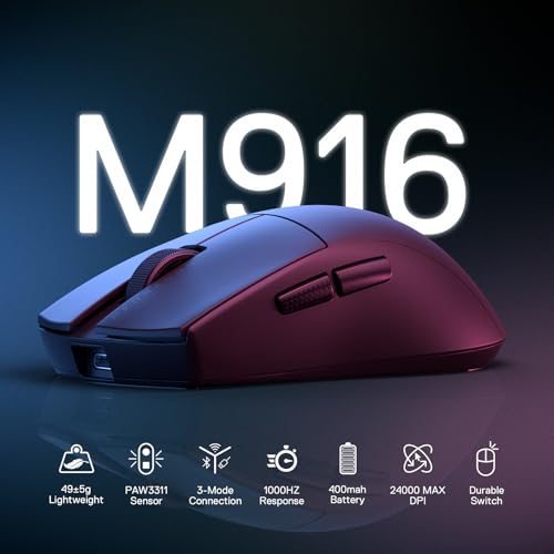 Image of Redragon M916 STD 3-Mode Wireless Gaming Mouse, 49G Ultra-Light 24K DPI Mice w /Ergonomic Natural Grip Build, Full Programmable Buttons, Software Supports DIY Keybinds & DPI