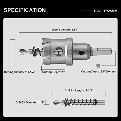 1-1/4” Hole Cutter Tct For Metal Sheet, Tungsten Carbide Tipped Hole Saw 32Mm In Diameter With Pilot Drill Bit For Stainless Steel, Car Frame, Steel Plate And Lamp Post #TOP2