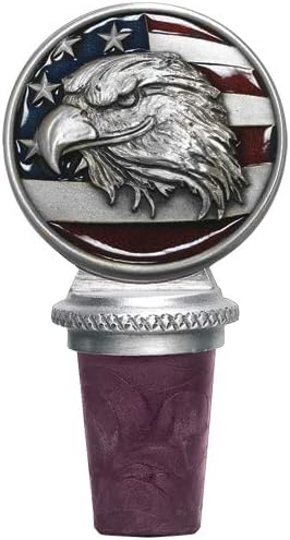 Heritage Pewter Eagle Head with Flag Wine Bottle Stopper | MAGA Bottle Topper for Wine, Liquor | Expertly Crafted Pewter Reusable Wine Cork