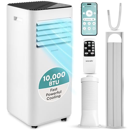 SereneLife Small Air Conditioner Portable 10,000 BTU with Built-in Dehumidifier - Portable AC unit for rooms up to 450 sq ft - WiFi app + Remote Control, Window Mount Exhaust Kit