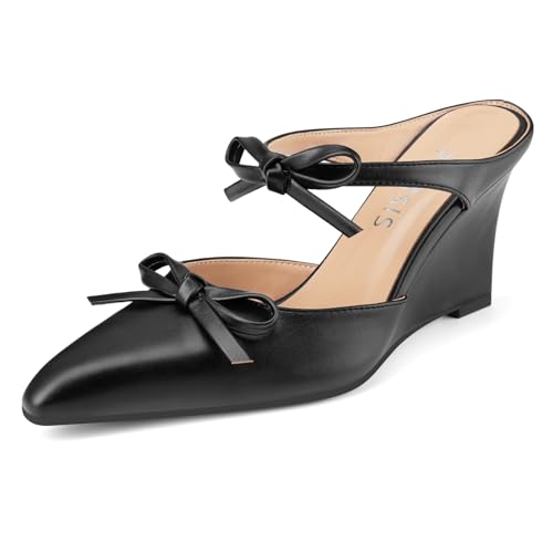 Women's Wedge Pumps Pointed Closed Toe Slip On Wedges Slingback High Heel Dress Shoes Bow Heels for Ladies Sexy Cute Elegant