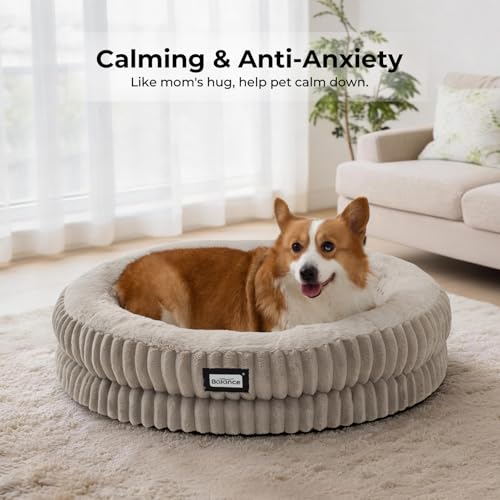 Image of BALANCE Donut Dog Bed, 30 Inches Round Dog Bed Medium Size Dogs Washable, Orthopedic Calming Dogs Beds for Kitten, Fluffy Plush Faux Fur Pet Bed with Anti-Slip Bottom