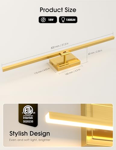Image of VOLISUN Bathroom Vanity Light 31.5 inch, 18W Dimmable 5CCT Led Bathroom Light Fixture Over Mirror, Gold Bar Vanity Light for Bathrooms-ETL Certificated