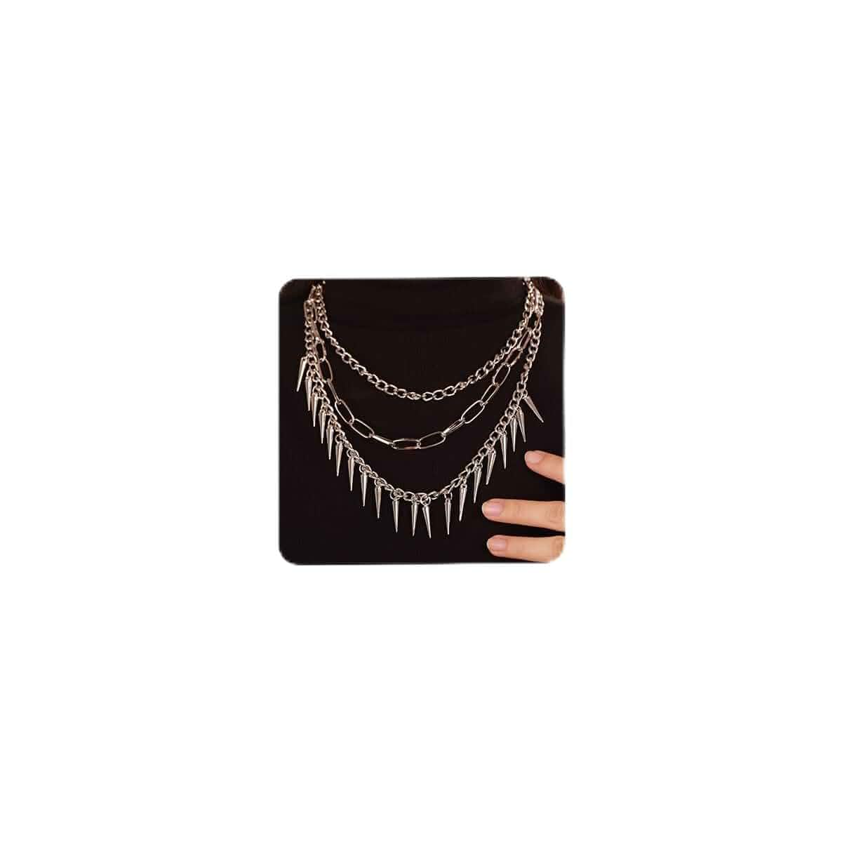 Aimimier Layered Gothic Silver Link Chains Necklace Punk Choker Rock Collar Spike Rivet Studded Pendant Festival Hiphop Jewelry for Women