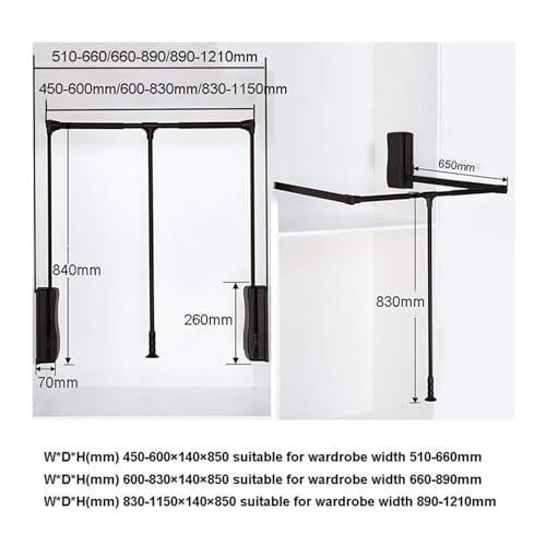 Tube de rail de penderie extensible rabattable pour optimiser les placards hauts