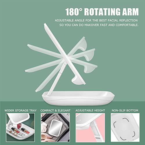 Gonafit Rechargeable Makeup Mirror With Lights - Foldable Travel Makeup Mirror - Touch Screen 3 Colors Dimmable Led Makeup Mirror - Portable Lighted Vanity Mirror - Cosmetic Mirror With Stand #TOP4