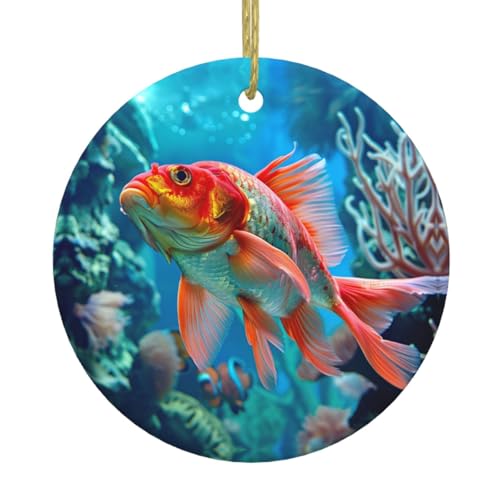 Underwater World Hd Fish Ornamenti di Natale Decorazione per albero di Natale in ceramica rotonda pendente decorazione da appendere