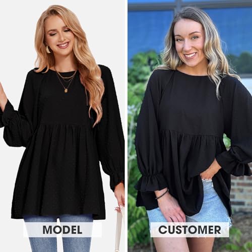 EXLURA Womens Fall Long Sleeve Loose Blouses Swiss Dot Babydoll Shirts Dressy Casual Peplum Tunic Tops Trendy Outfits 20252