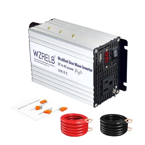 Image of WZRELB 500W Power Inverter 12V DC to 110V 120V AC,Modified Sine Wave Car Inverter for Vehicles with LED Display,5V/2.4A USB Port,Soft Starter,Off-Grid Power Converter with High Efficiency up to 90%
