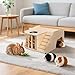 Coloch Wooden Guinea Pig Castle with Hay Feeder, Large Chinchilla Hideout with Feeding Bowl&Ladder Multi-Chamber Guinea Pig House for Guinea Pigs, Chinchillas, Hedgehogs