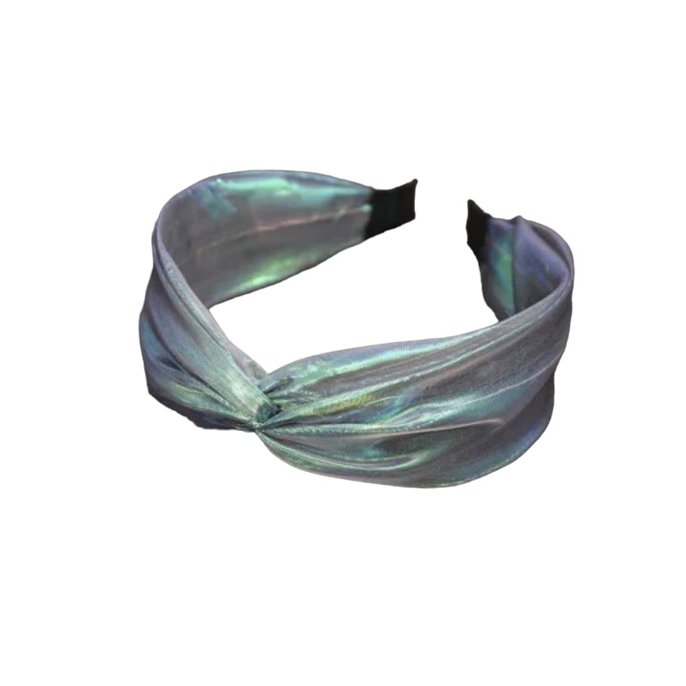 The Unusual Store Alice Headband – White, Two-tone Crinkle, Silk Hairband, Transparent, Twisted Knotted Headband | Hair Accessories (Grayish Green)