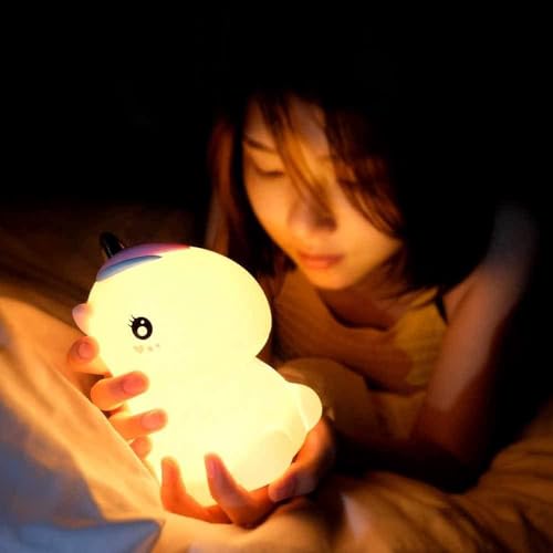 Image of Desidiya Silicone Unicorn Night Light Rechargeable Led Lamp with 7-Color Breathing Modes, Touch Sensor Control- Perfect Decoration for Kids Bedroom Decor, Gifts Baby, Children, (White)