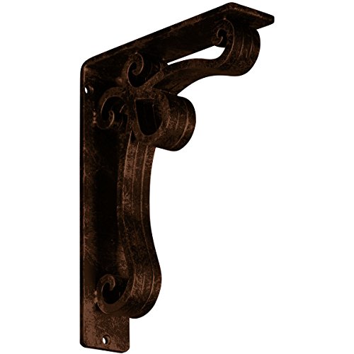 Ekena Millwork 2" W x 7 1/2" D x 10" H Orleans Wrought Iron Bracket, (Triple Center Brace), Antiqued Copper
