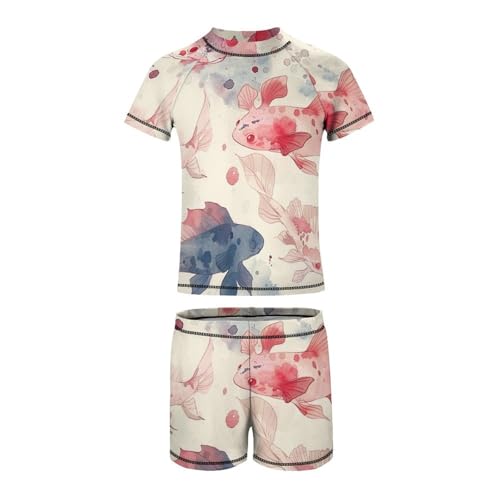Watercolor Pink Axolotl PatternChildren's Casual Swimsuit Set - Simple and Versatile9-11Y（140cm）2