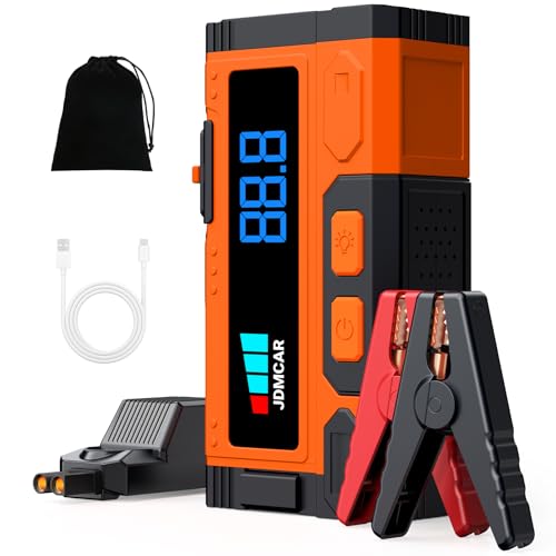 JDMCAR Arrancadores de Bateria de Coche, 3000 A 12 V Arrancador de Coches Motor 9.0L Gasolina o 8.5L Diesel, Arrancador portatil con Pantalla LCD y Carga Rápida y Linterna LED, potenciador de batería