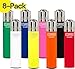 8 Clipper Reusable Lighters Assorted Solid Colors Refillable Reflintable Regular Size - 1 Clear, 1 White, 1 Yellow, 1 Orange, 1 Red, 1 Green, 1 Blue, 1 Black