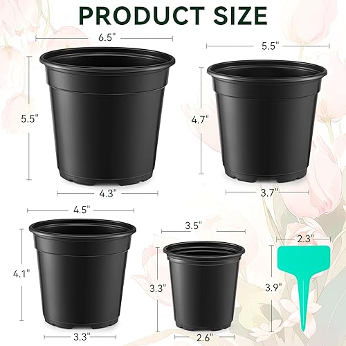Growneer Nursery Pots With Drainage Holes Pack Of 24 Pots 3.5/4.5/5.5/6.5 Inch And Plant Label Flexible Seedling Pots Seed Starting Planter For Indoor Outdoor thumb #1