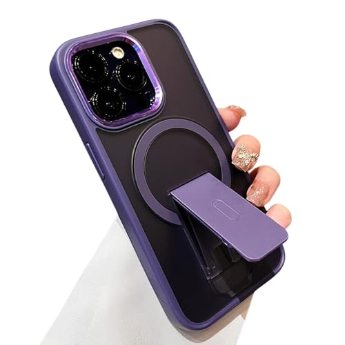 QJJFVMF Fold Stand Magnetic Defender Case for iPhone 16 15 14 Plus 13 12 11 Pro Max for Wireless Charge Matte Armor Cover,Dark Purple,for iPhone 13Pro Max