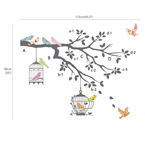 Decowall Dw-1510 Birds On Tree Branch With Bird Cages Kids Wall Stickers Wall Decals Peel And Stick Removable Wall Stickers For Kids Nursery Bedroom Living Room (Grey) D?Cor #TOP5